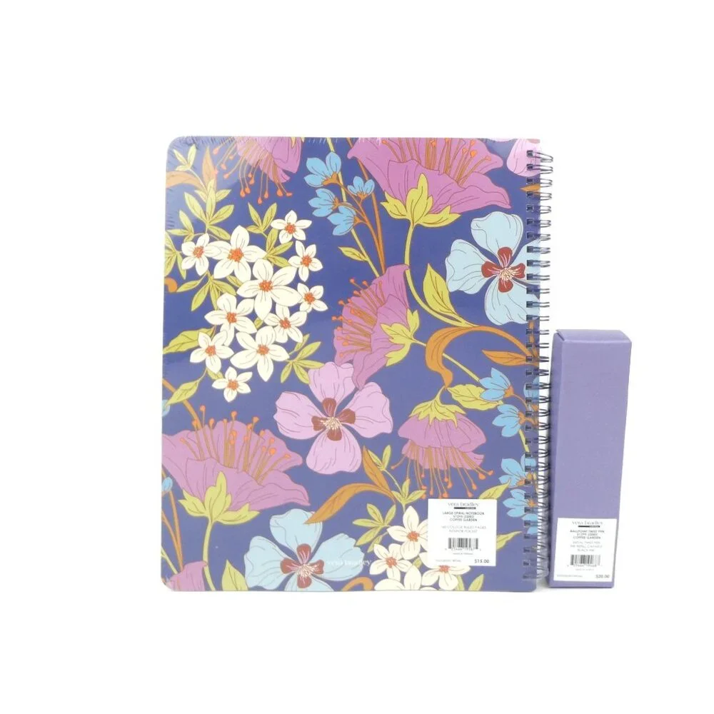 Vera Bradley Coffee Garden Large Spiral Notebook & Ball Point Pen Set NWT‎
